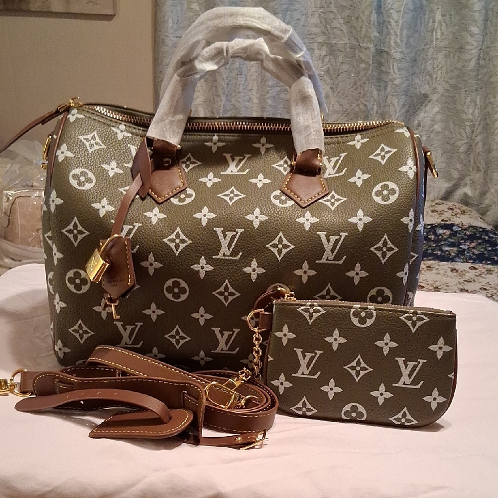 Source Unknown Olive Monogram Satchel Set - image 1